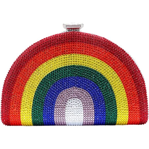 Women Rainbow Crystal Rhinestone Evening Bag Clutch Shoulder Handbag for Prom We - Picture 1 of 6